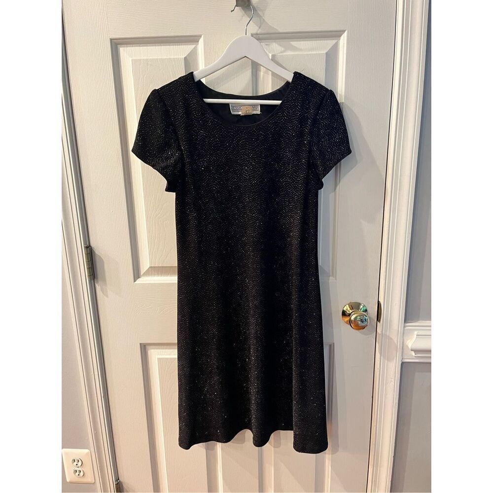 Vintage Jessica Howard Little Black A-Line Sparkle Stretch Dress sz 6 EUC